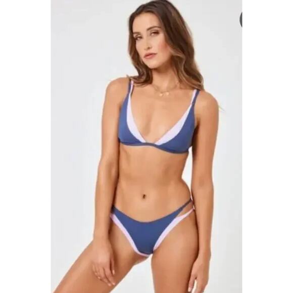 L*Space Bikini Top Womens Medium Finneas Blue Purple Swimwear Colorblock NWT - Picture 1 of 5